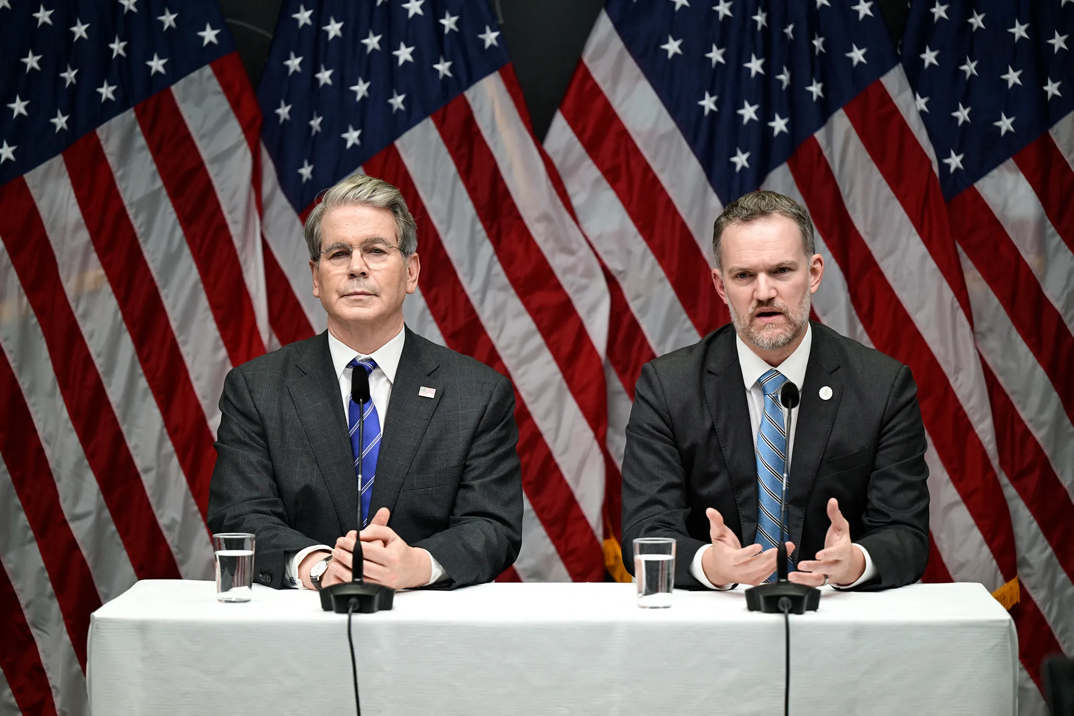 Treasury Secretary Scott Bessent and US Trade Representative Jamieson Greer&nbsp;in Stockholm,&nbsp;Sweden.