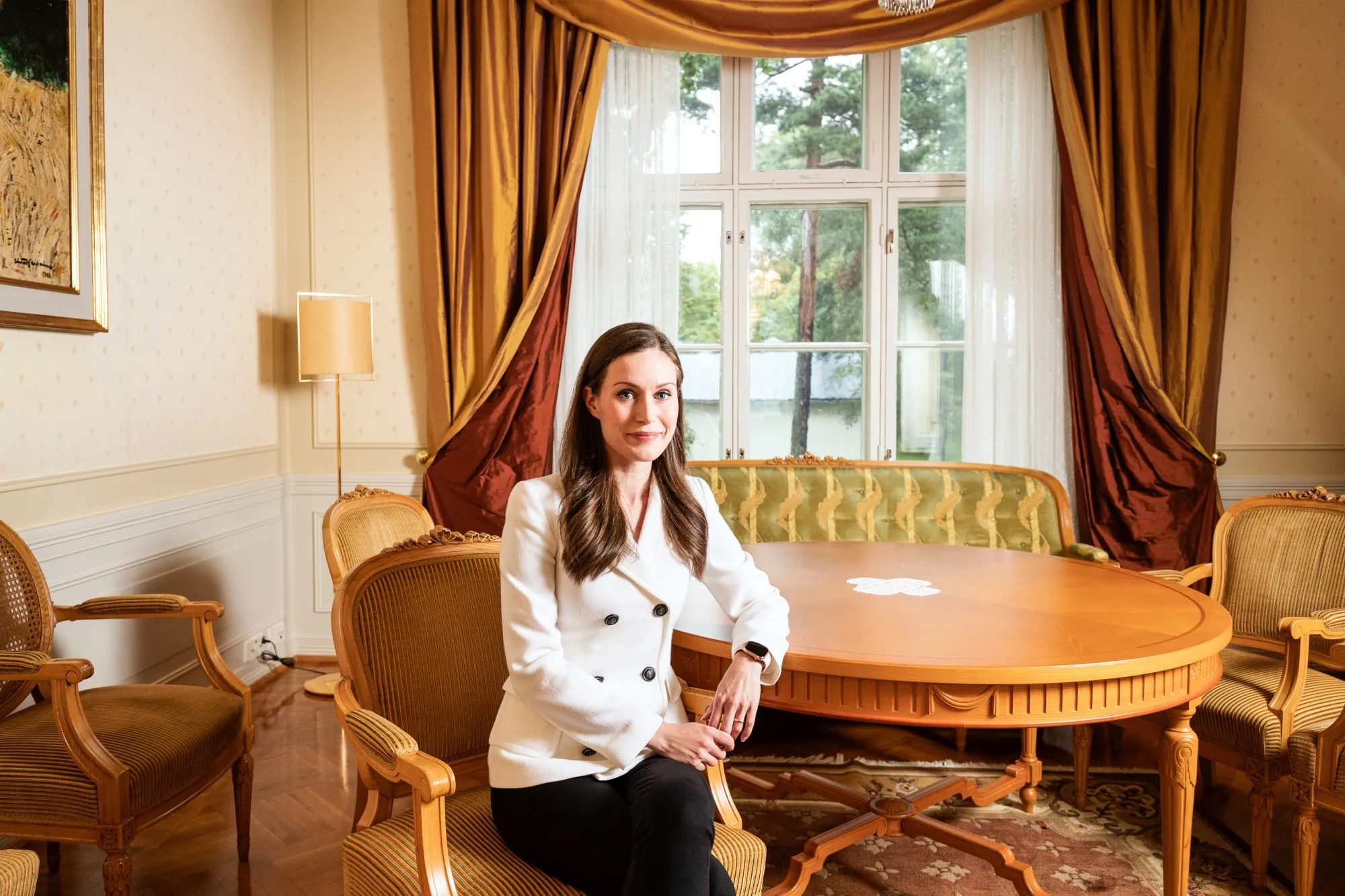 Sanna Marin&nbsp;at the prime minister's official residence at Kesaranta in Helsinki, Finland, on Aug. 25.