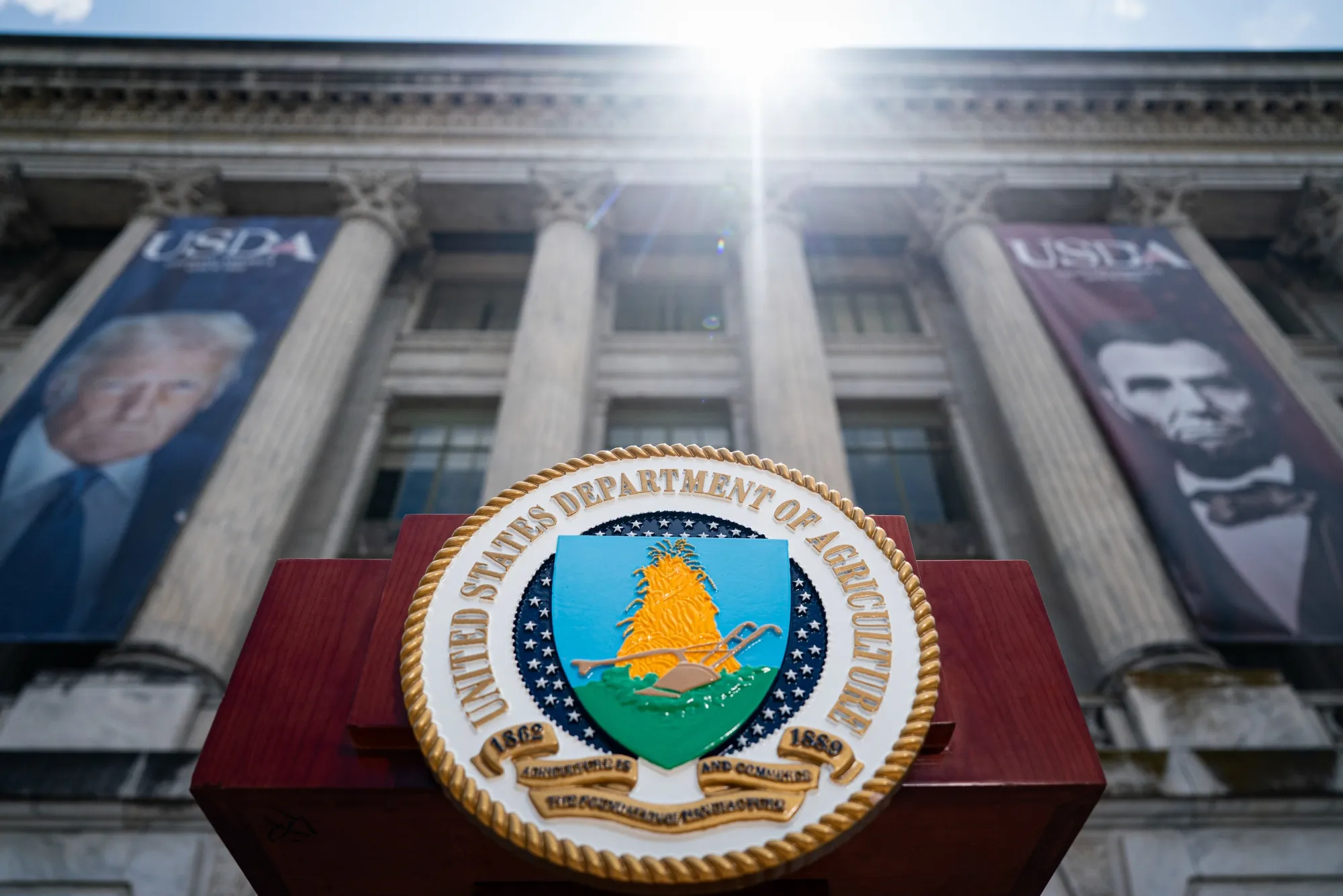 The seal of the US Department of Agriculture&nbsp;at the agency's headquarters in Washington, DC.