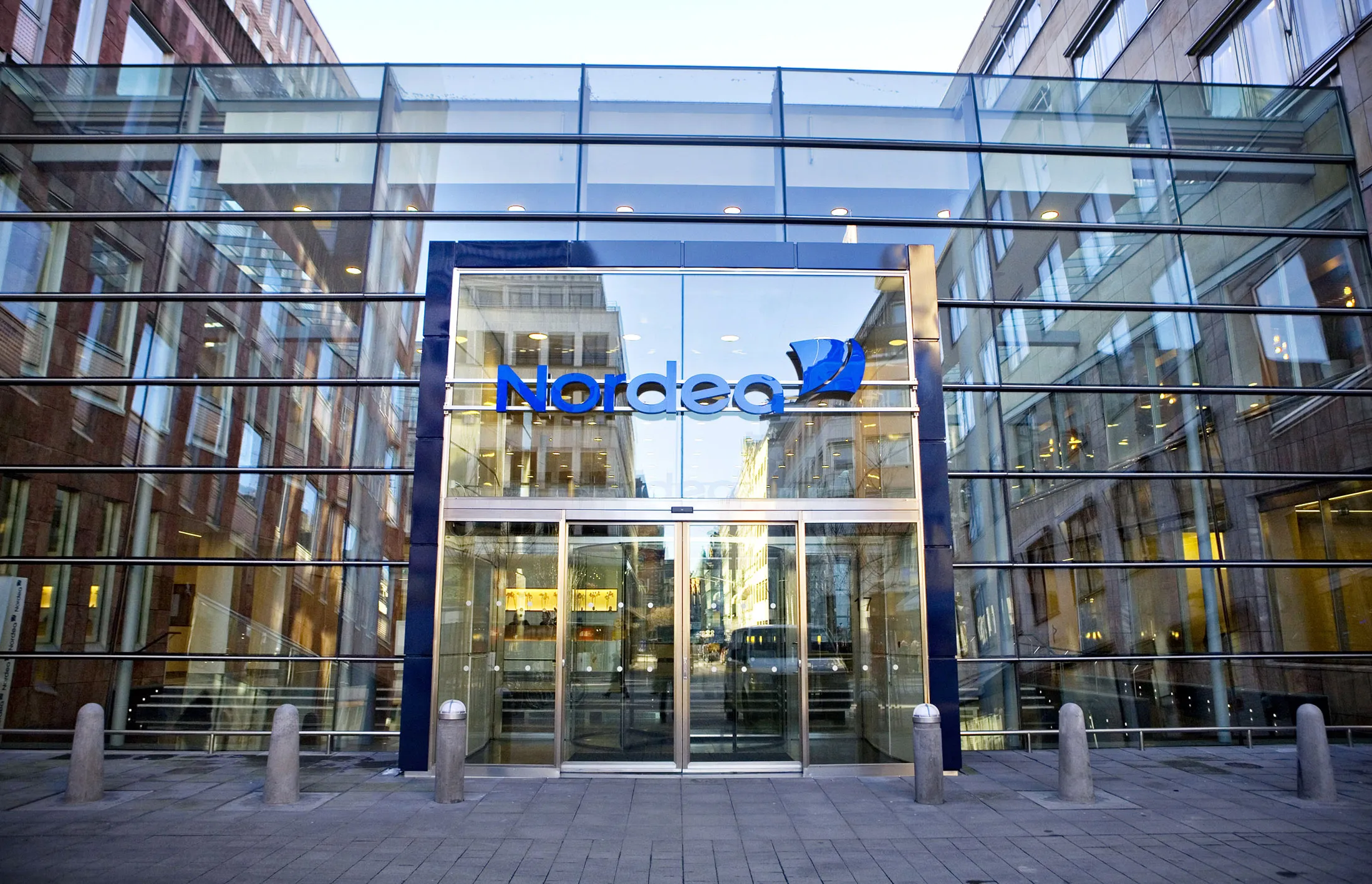 The headquarters of Nordea Bank AB sit in Stockholm, Sweden, on Monday, Feb. 9, 2009. Nordea Bank AB, the biggest Nordic lender by market value, plans to raise 3 billion euros ($3.9 billion) through a rights offer and by cutting its dividend after fourth-quarter profit fell.
