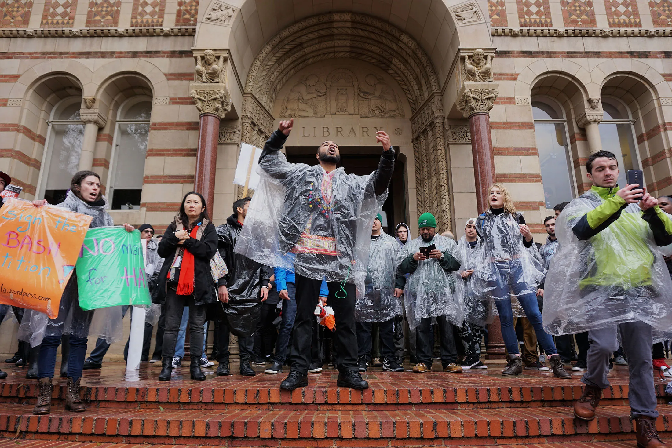 Students at UCLA protest the inauguration of Donald Trump.
