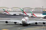 An Airbus SE A380-800 aircraft, operated by Emirates, taxis at Dubai International Airport in Dubai, United Arab Emirates.