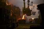 Molten liquid copper is poured into moulds from the furnace at a copper refinery in Norilsk, Russia.