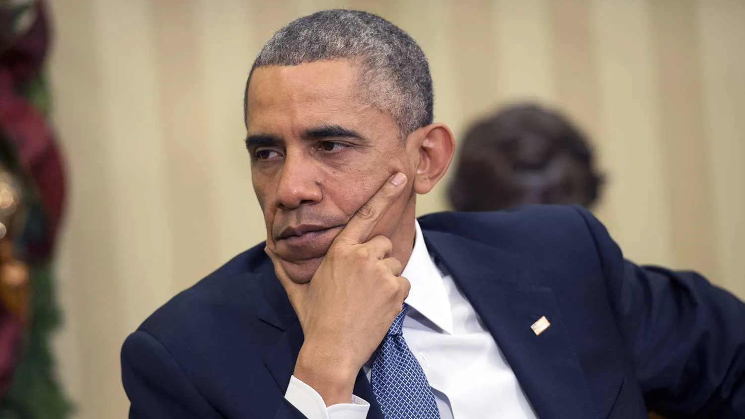 U.S. President Barack Obama is seen during a meeting with King Abdullah II of Jordan in the Oval Office at the White House on December 5, 2014 in Washington, D.C.
