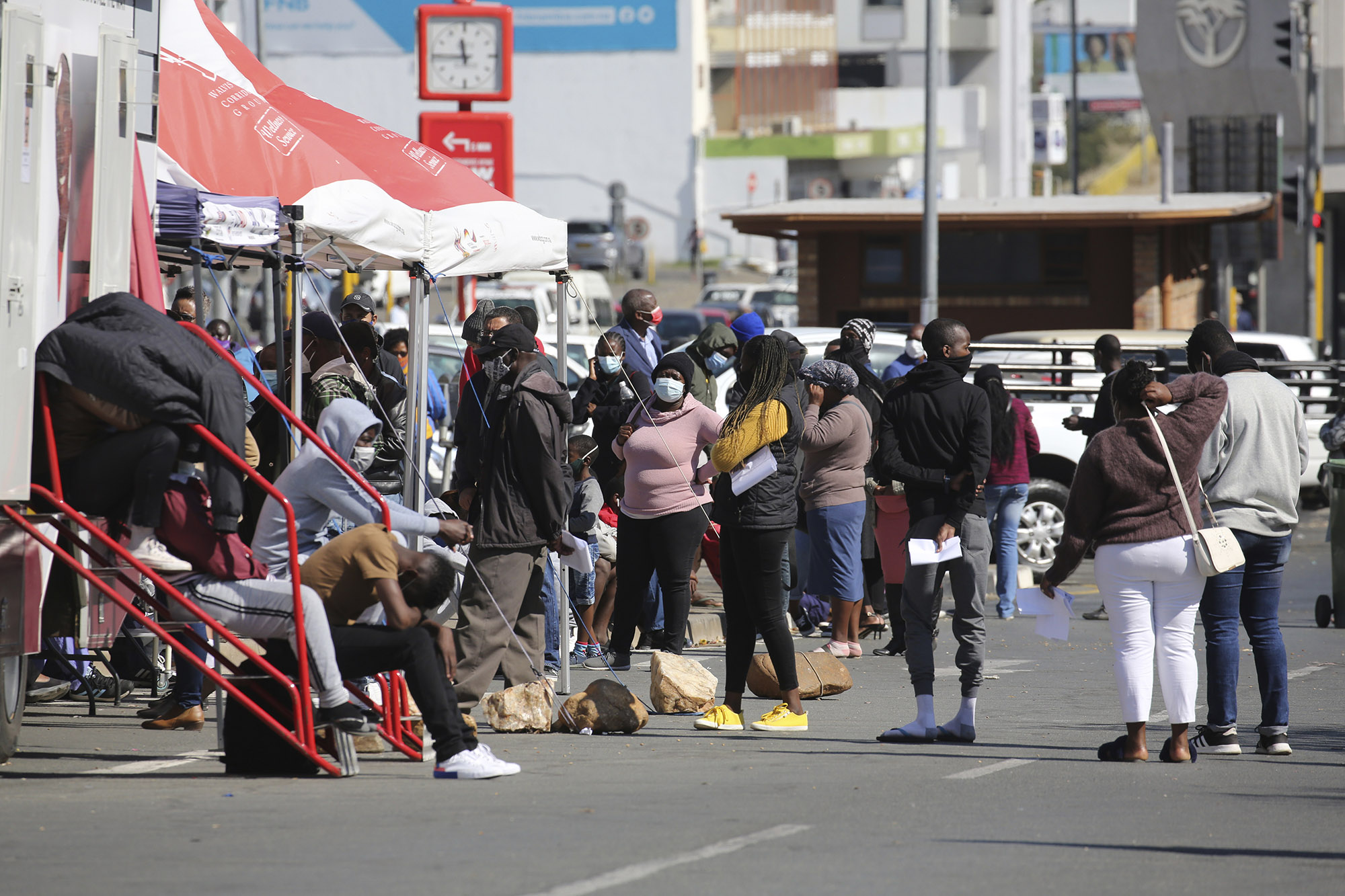 People queue to be tested for Covid-19 in Windhoek on June 15.