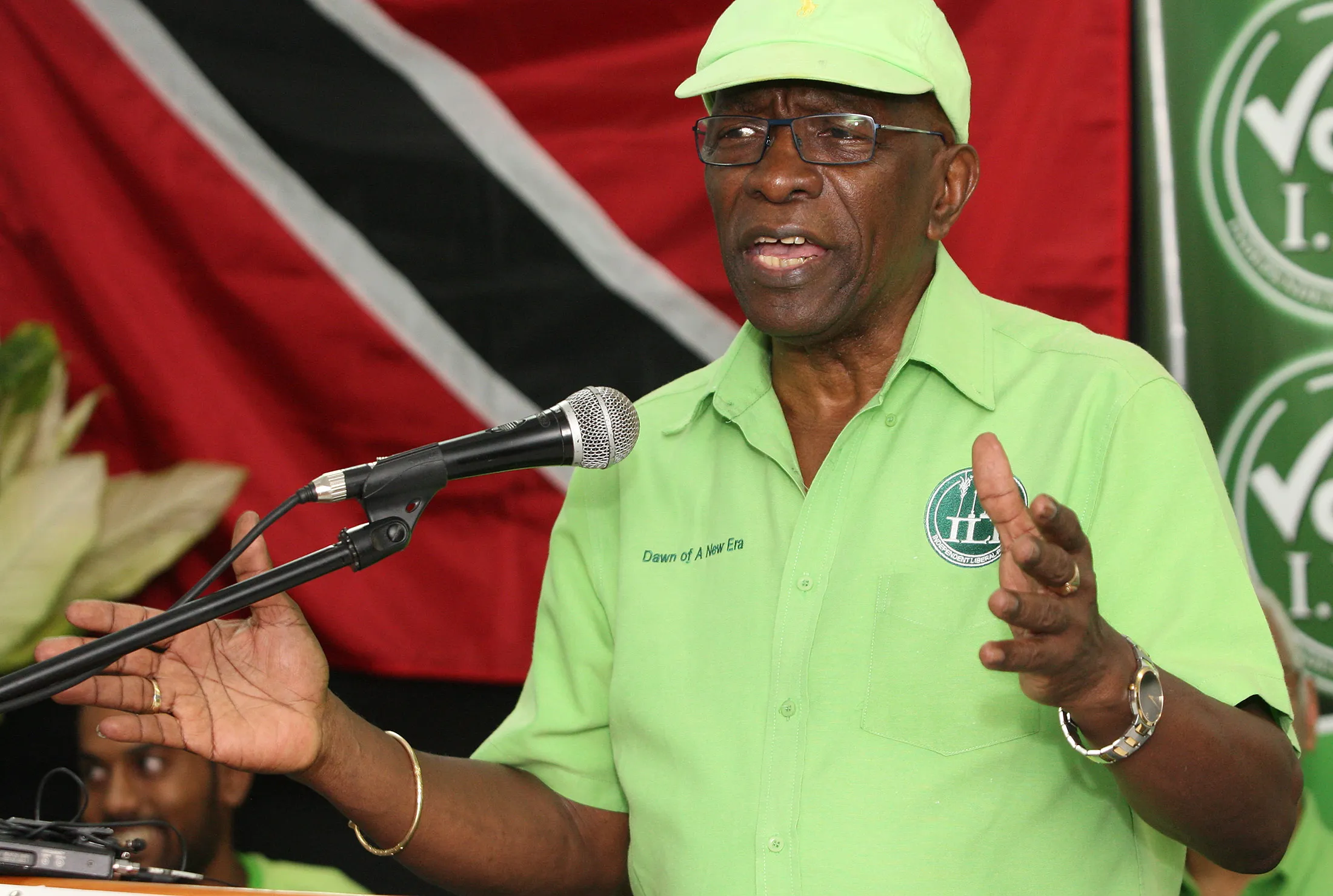 Former FIFA Vice President Jack Warner speaks at a political rally in Marabella, Trinidad and Tobago, on June 3, 2015. Indicted by the U.S. on charges of racketeering, wire fraud, and money laundering, Warner is listed as one of Interpol’s most wanted persons.
