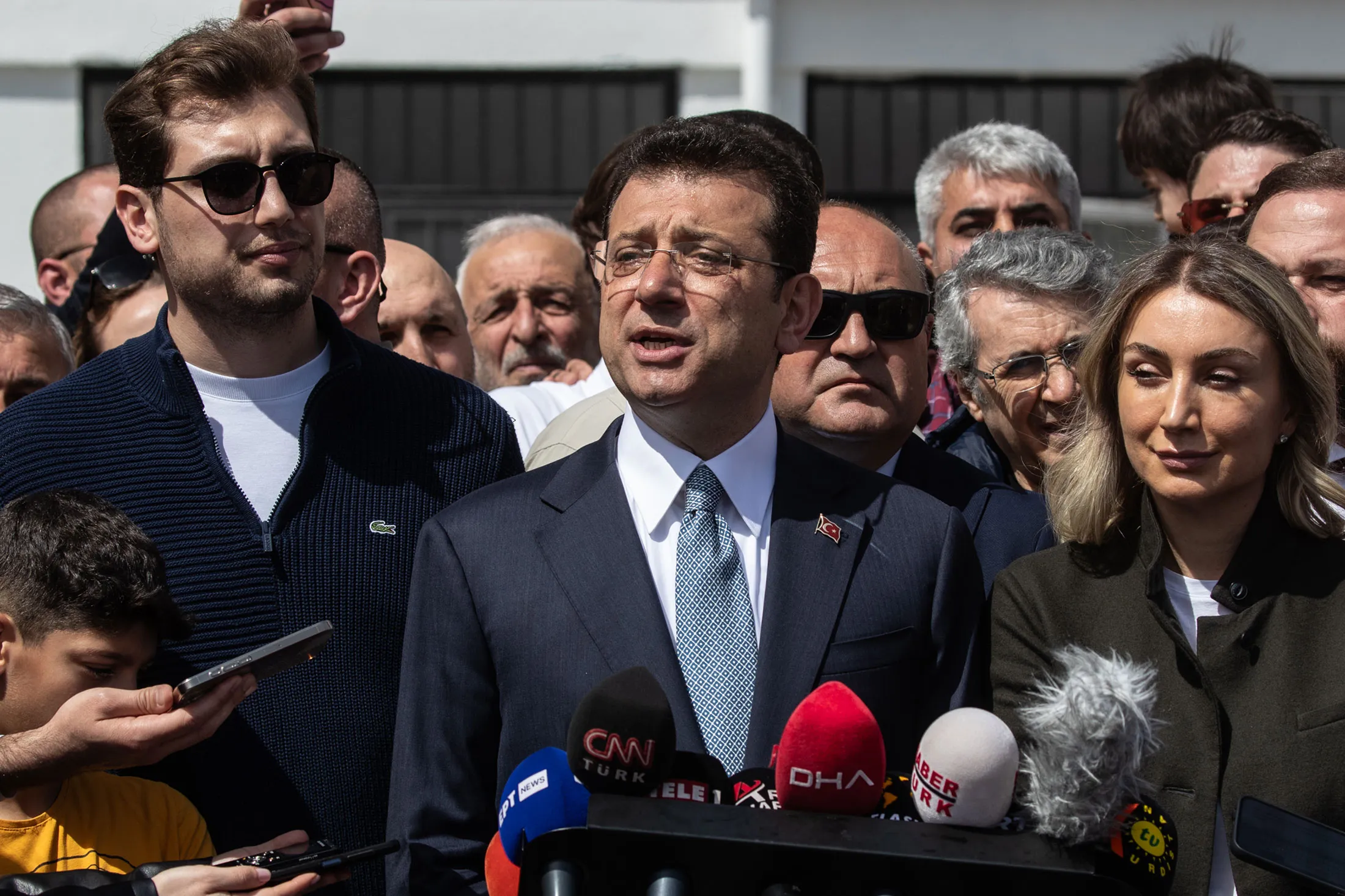 Ekrem Imamoglu, center.