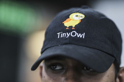 A food delivery employee at TinyOwl's head office in Mumbai.