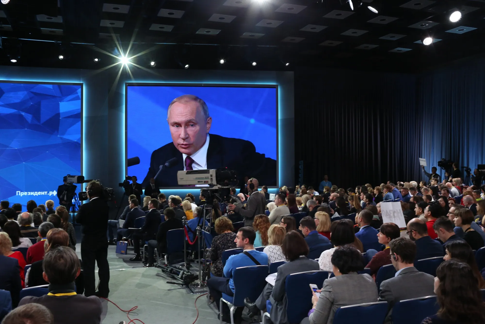 Putin speaks during his annual news conference in 2018.
