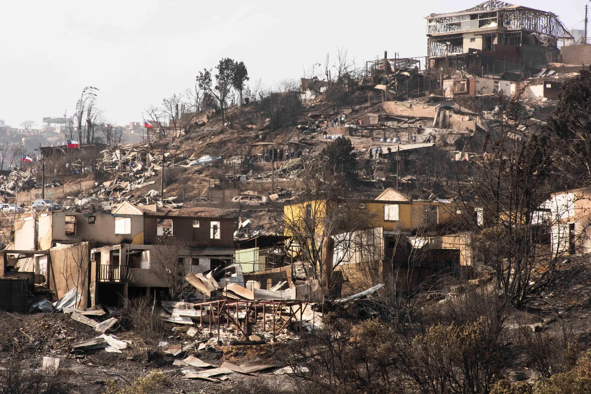 Destroyed homes following wildfires in Vina del Mar, Valparaiso region, Chile, on&nbsp;Feb. 4.