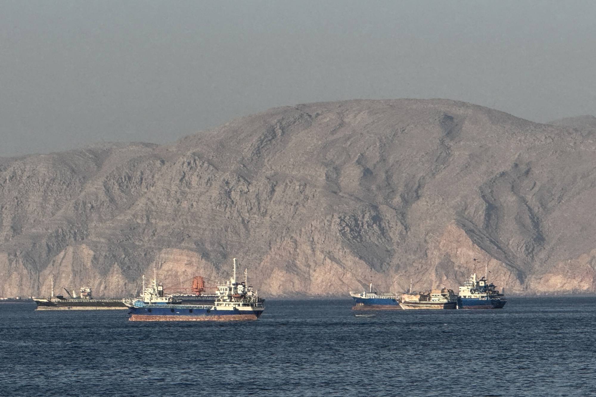 Vessels anchored in the Strait of Hormuz, near Khasab, Oman, on May 17. Source: AFP/Getty Images