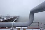 Gas pipes on the jetty at the Wilhelmshaven LNG Terminal in Germany.