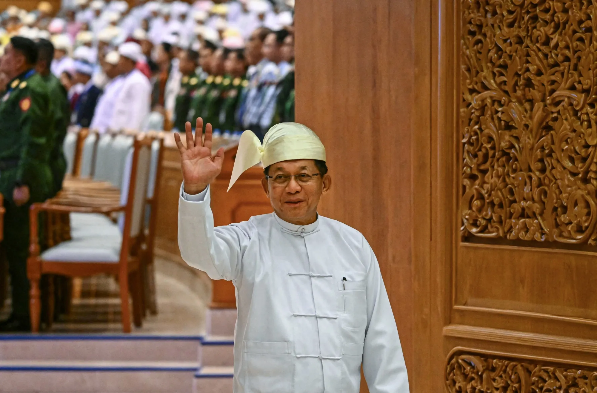 Min Aung Hlaing&nbsp;in Naypyidaw on April 10.