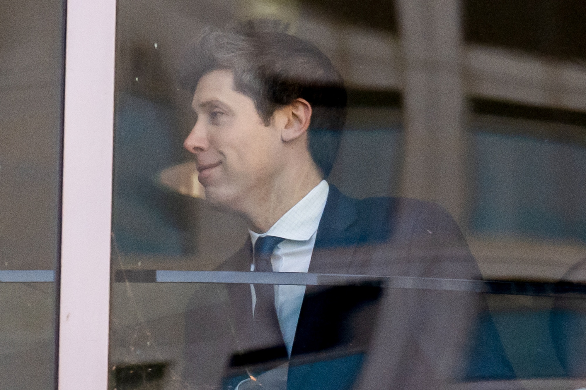 Sam Altman, chief executive officer of OpenAI Inc., inside the federal court in Oakland, California, US, on Wednesday, April 29, 2026. Elon Musk is suing OpenAI and Microsoft Corp. over claims that the startup abandoned its founding mission when it took billions of dollars in backing from the software stalwart and planned its restructuring. Photographer: David Paul Morris/Bloomberg