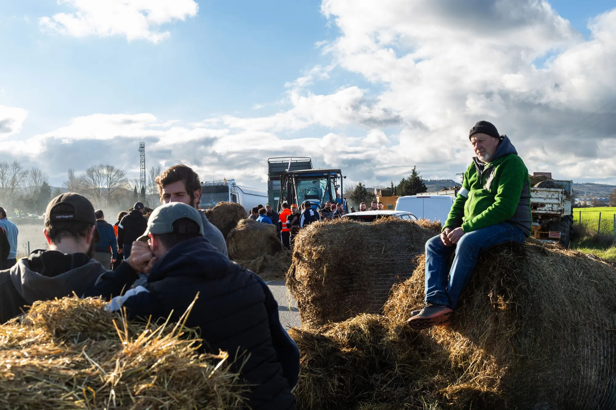 Farmers block the A61 motorway in Castelnaudary, France, on Jan. 24.