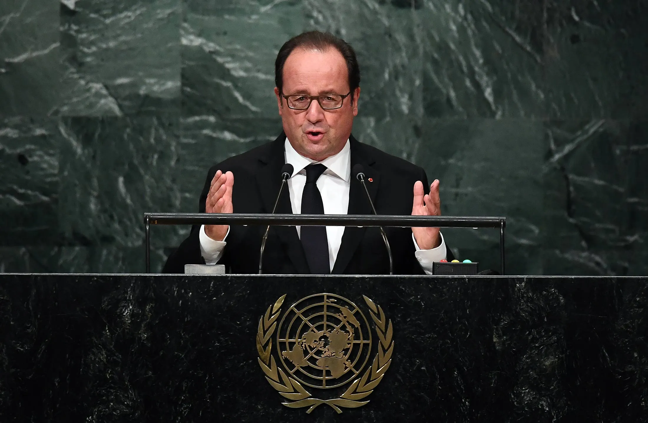 France's President Francois Hollande addresses the 71st session of United Nations General Assembly at the UN headquarters in New York on Sept. 20.
