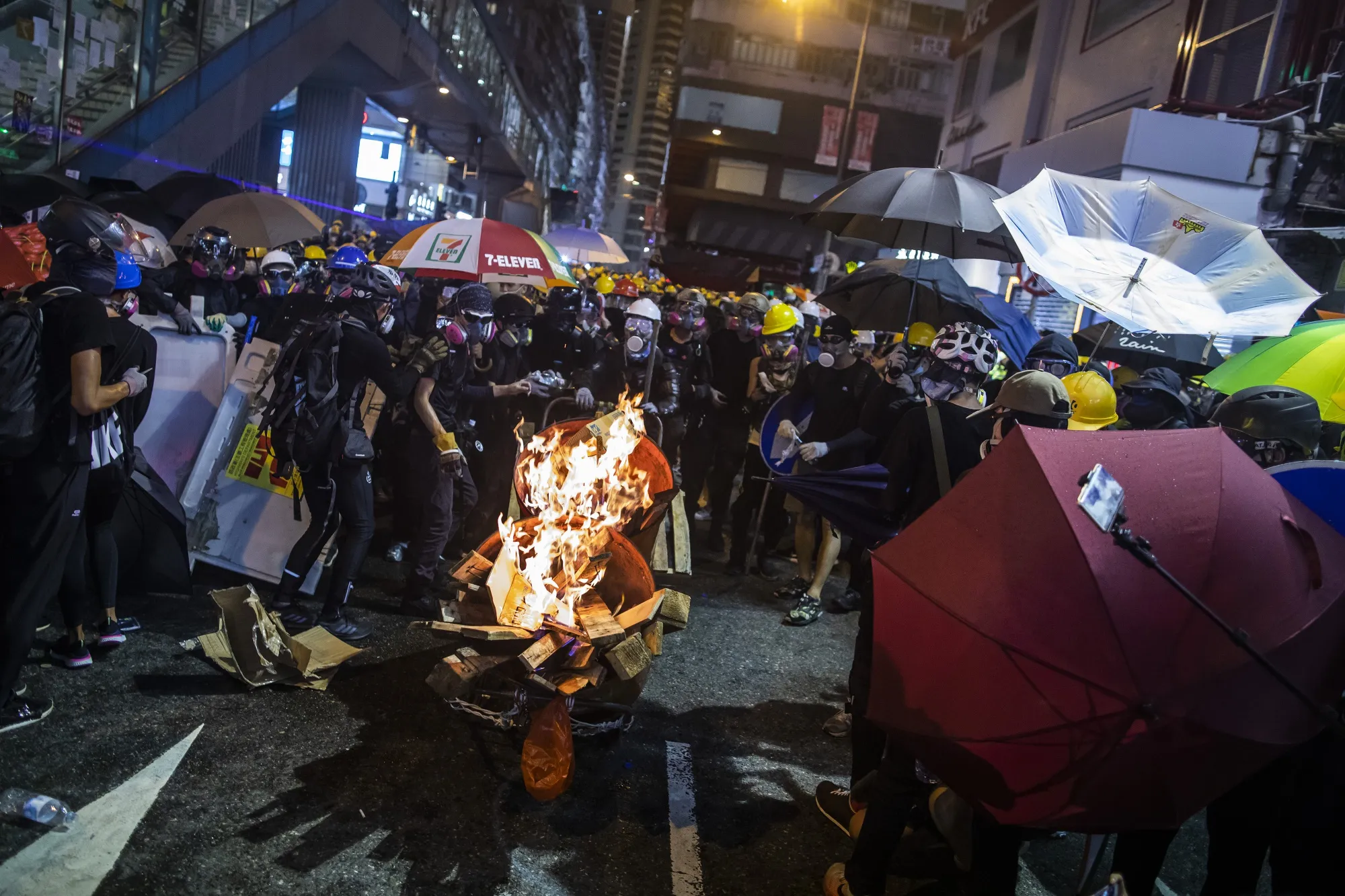 Demonstrators during a protest in the Causeway Bay district of Hong Kong on Aug. 4.