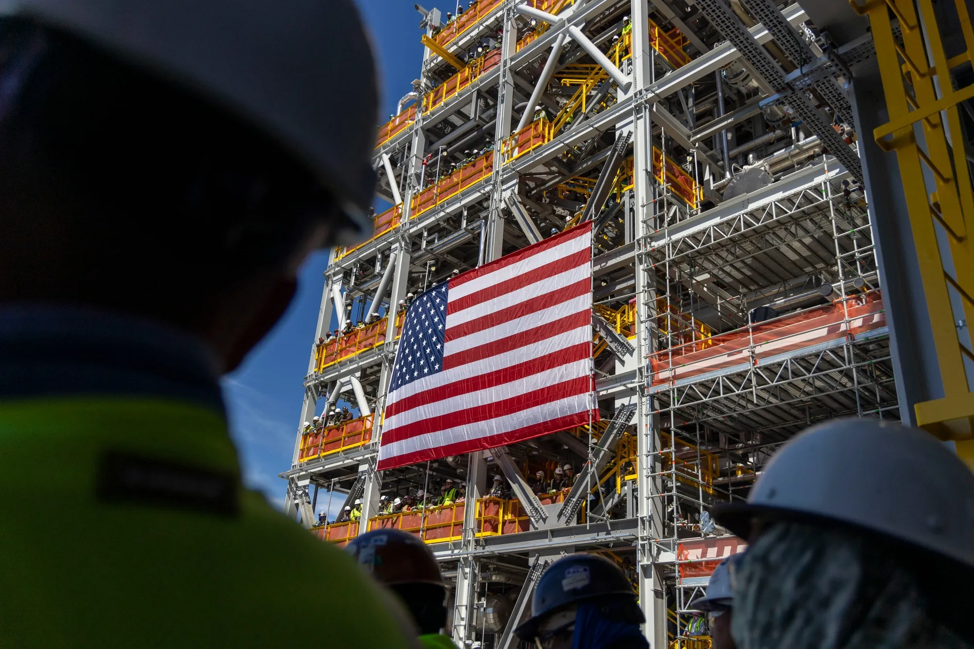 Employees at the Venture Global Plaquemines liquefied natural gas export facility in Port Sulphur, Louisiana.