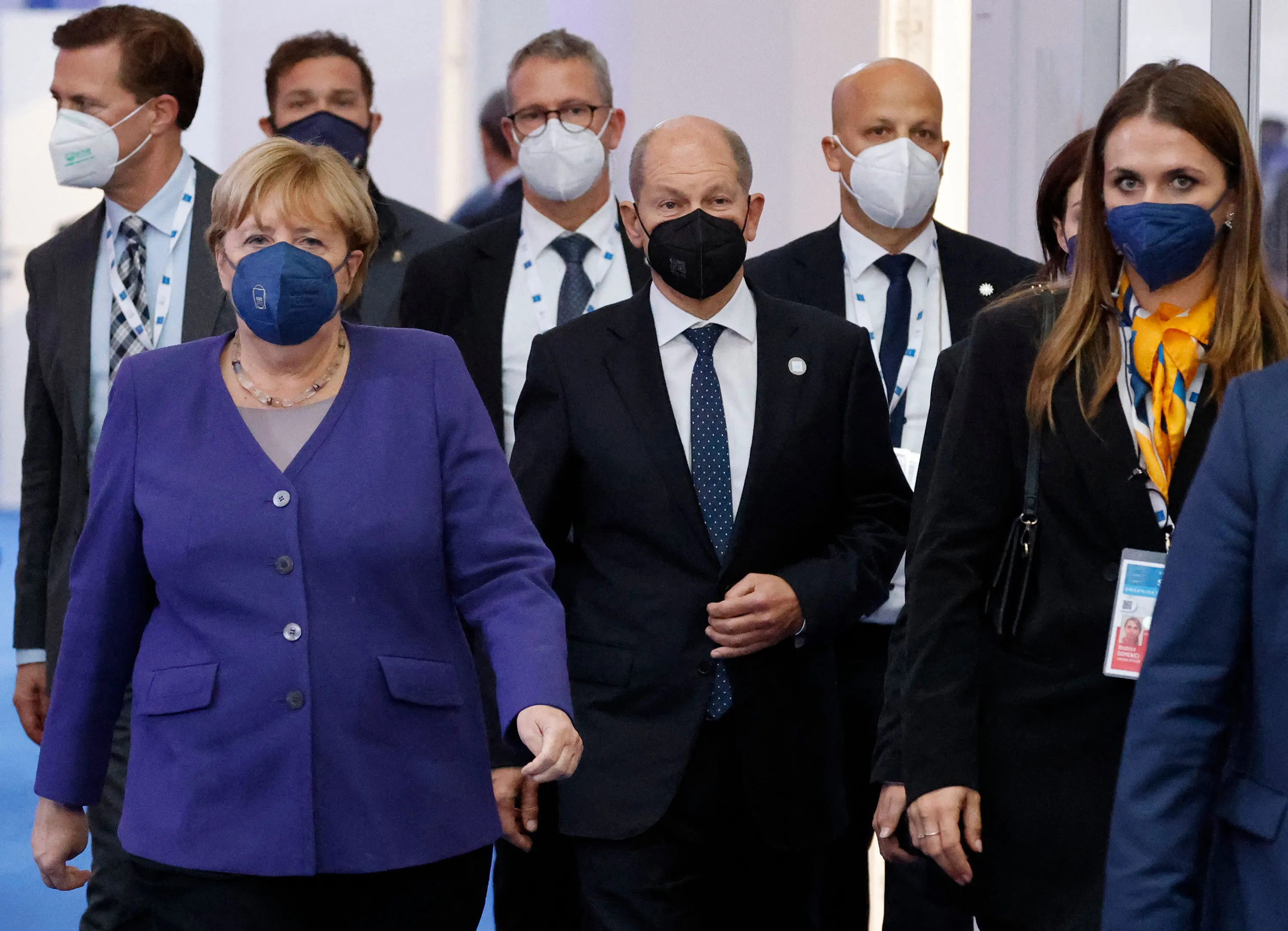 Angela Merkel and Olaf Scholz during the G20 summit in Rome, on Oct. 31.