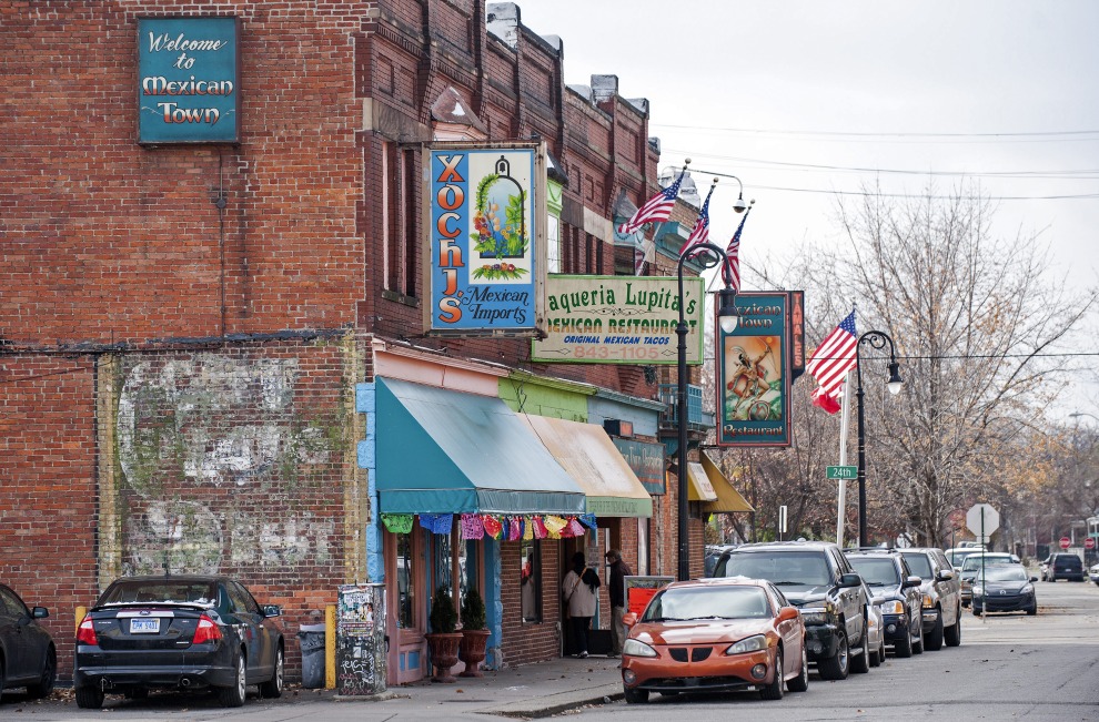 Small businesses line Bagley Avenue in Southwest Detroit, Michigan, U.S.