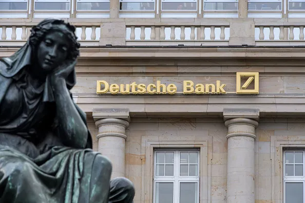A sculpture&nbsp;sits outside a Deutsche Bank branch&nbsp;in Frankfurt.