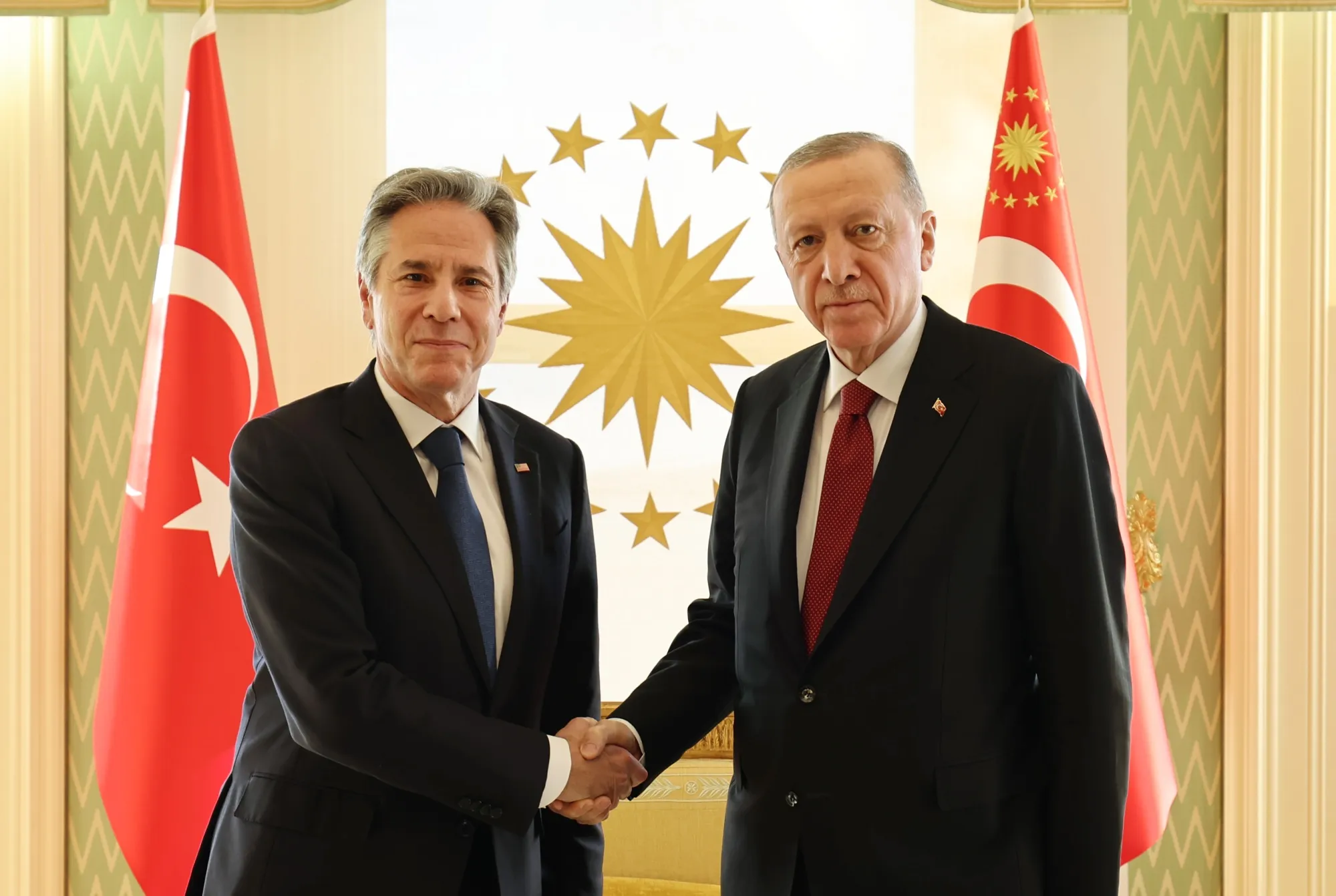 Recep Tayyip Erdogan welcomes Antony Blinken on Jan 6.