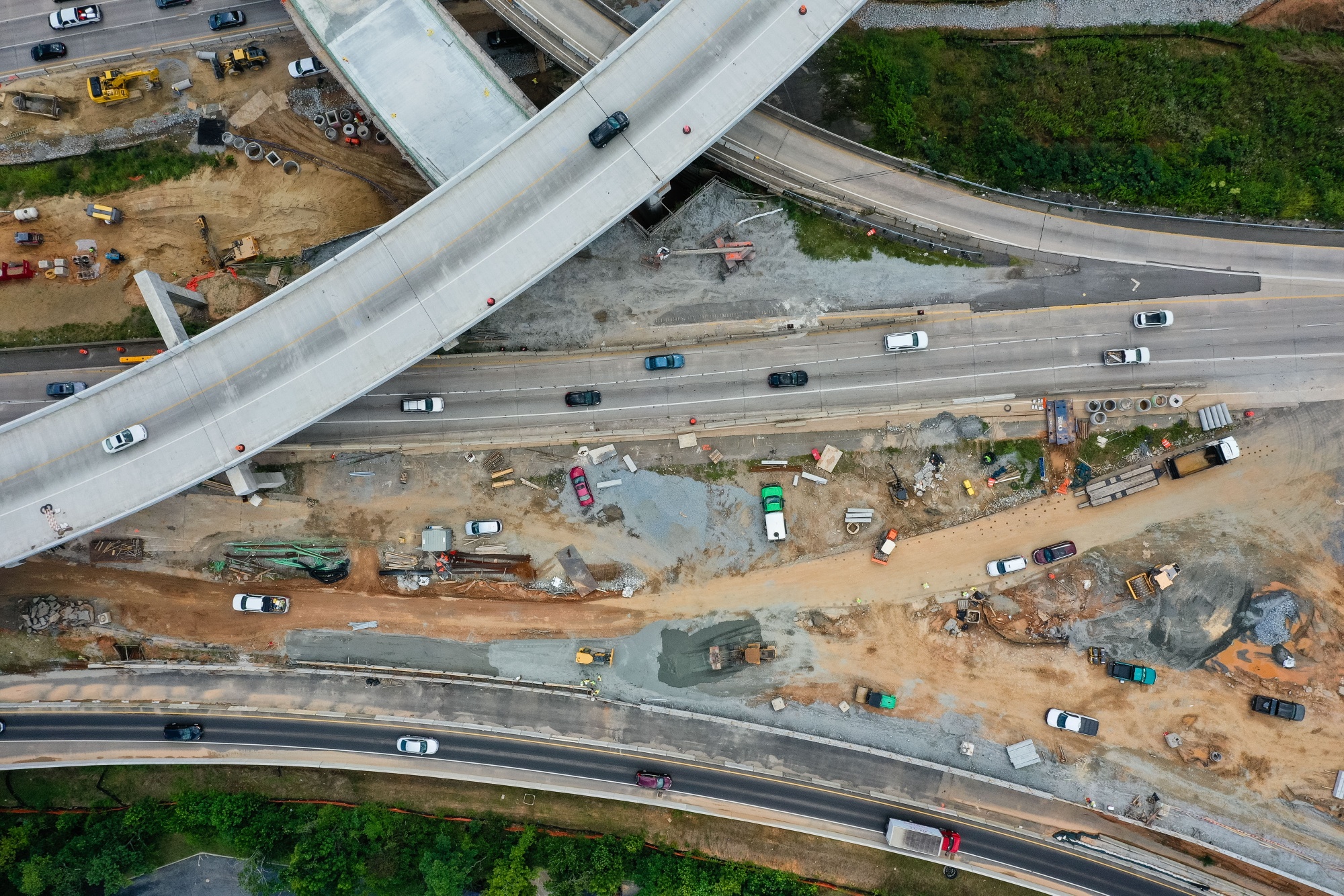 Highway construction on State Road 400 at the intersection with Interstate 75 in Sandy Springs, Georgia.