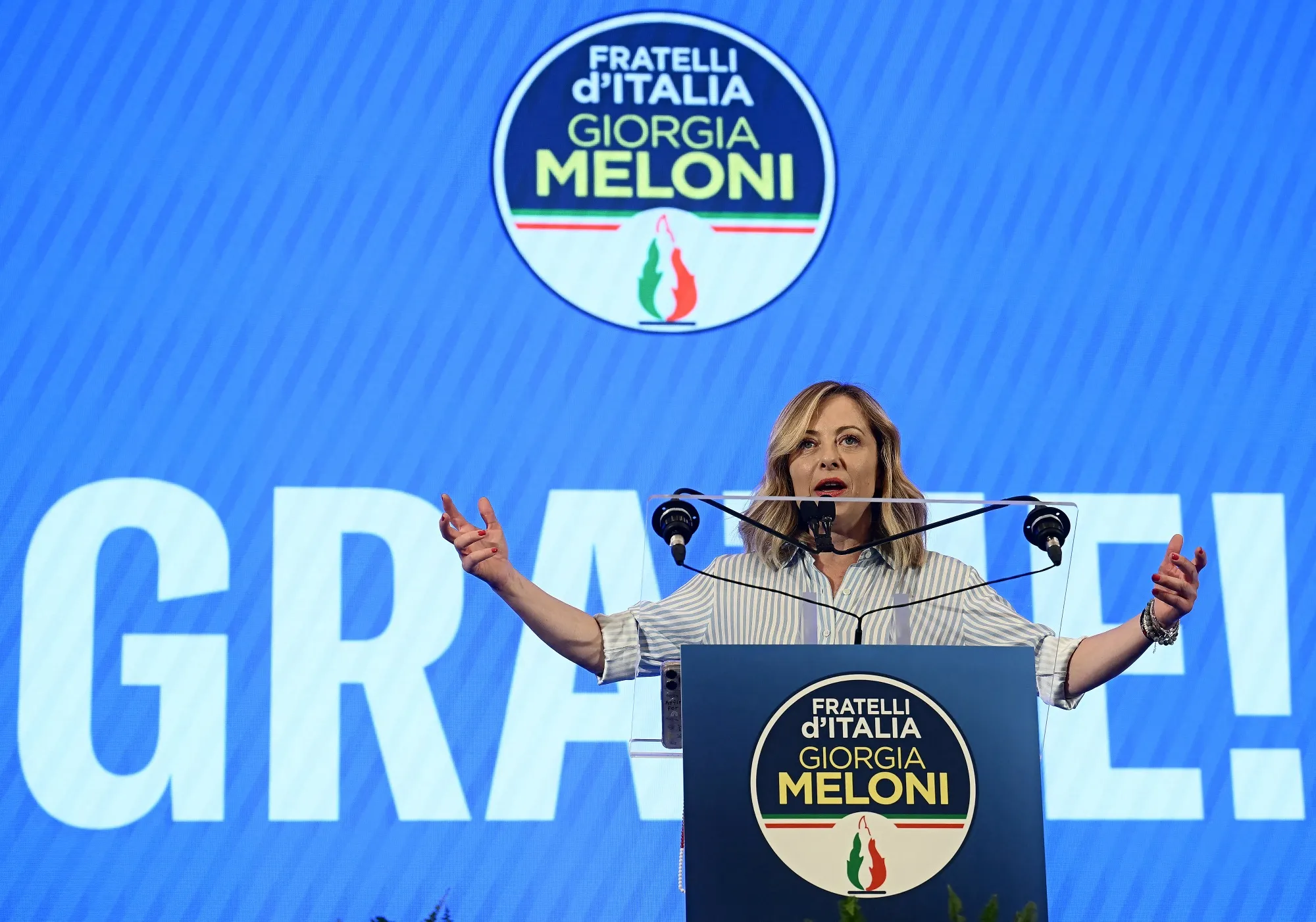 Giorgia Meloni during a news conference following the results of the European Elections, in Rome on June 10.
