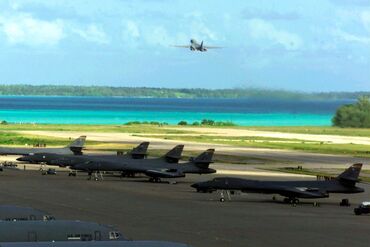 USAF B-1 Bombers at the air base on Diego Garcia.