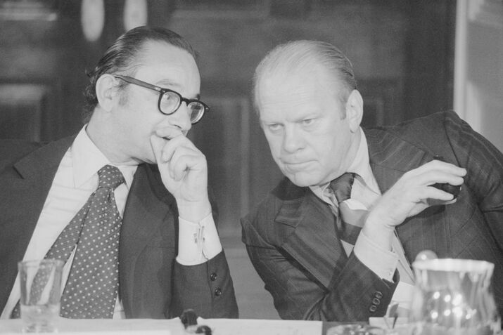 President Gerald Ford Conversing with Alan Greenspan
