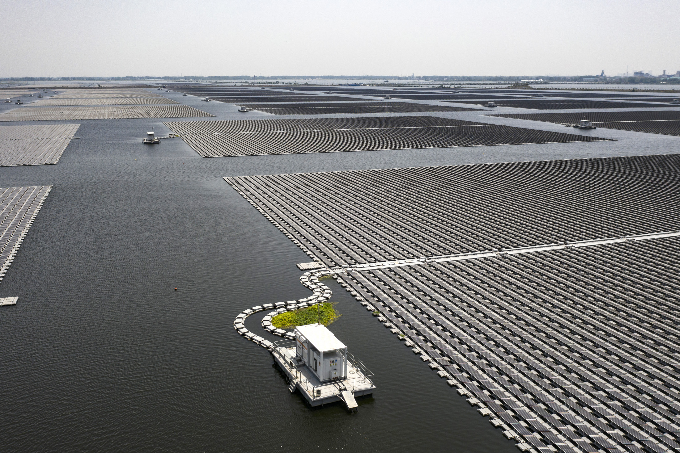 Sungrow's floating solar farm that's built on the site of a former coal mine in Huainan, China. Photographer: Qilai Shen/Bloomberg