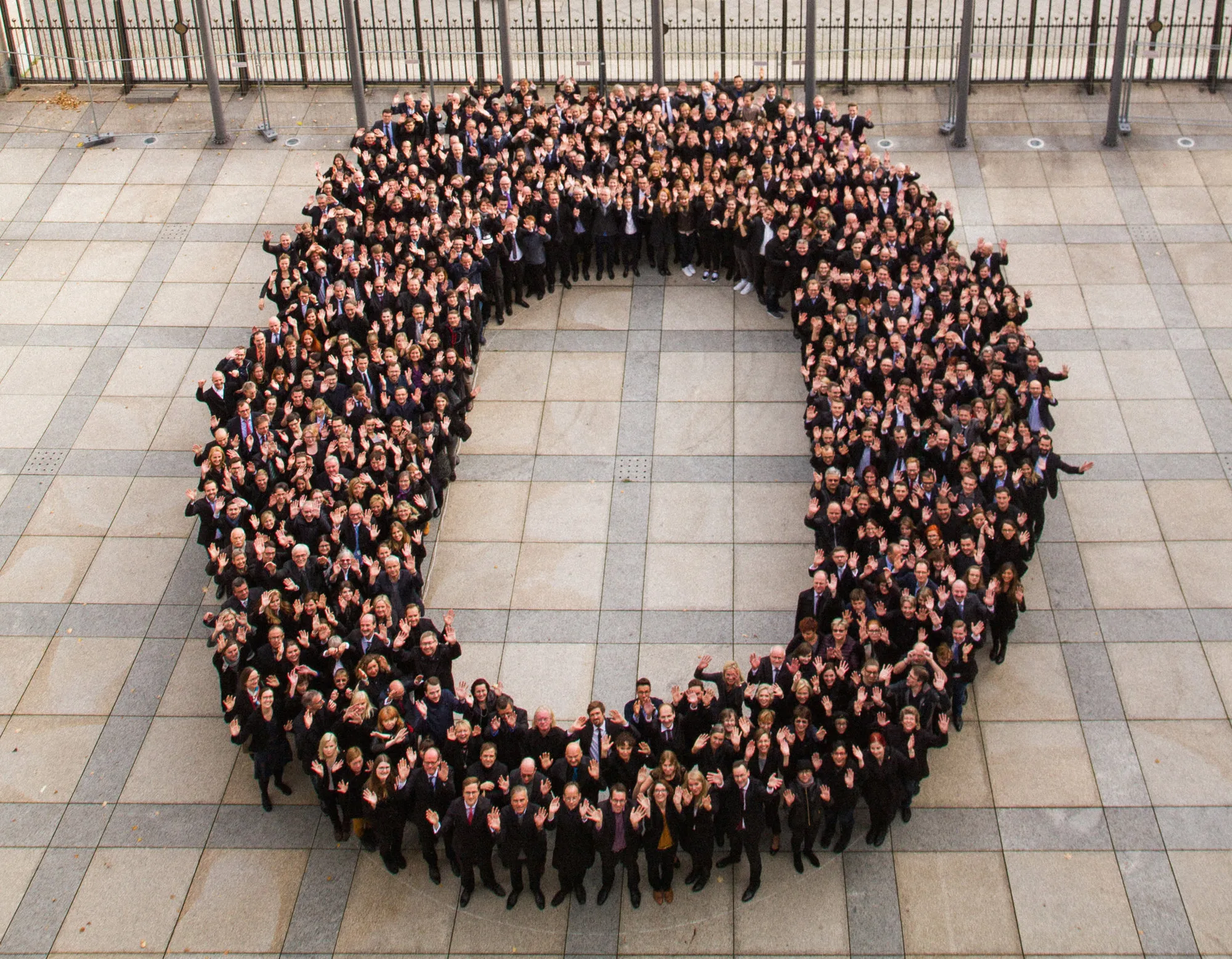 German Finance Ministry employees form human "black zero" to celebrate Wolfgang Schaueble’s balanced federal budget.