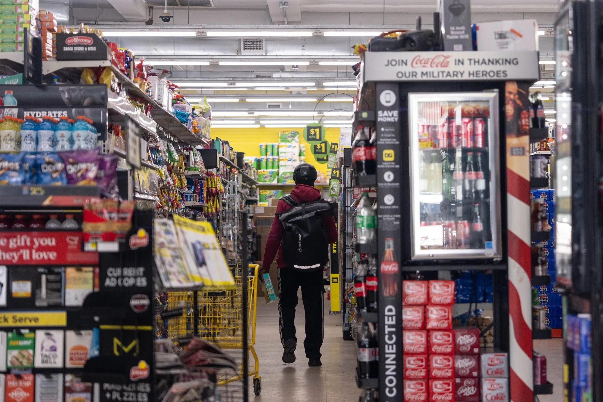 A shopper inside a Dollar General store in New York.
