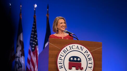 Republican presidential candidate Carly Fiorina speaks during the Republican Party of Iowa's Lincoln Dinner in Des Moines on May 16, 2015.