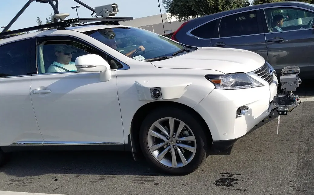A photo captured of Apple's self-driving test vehicles, obtained by Bloomberg.