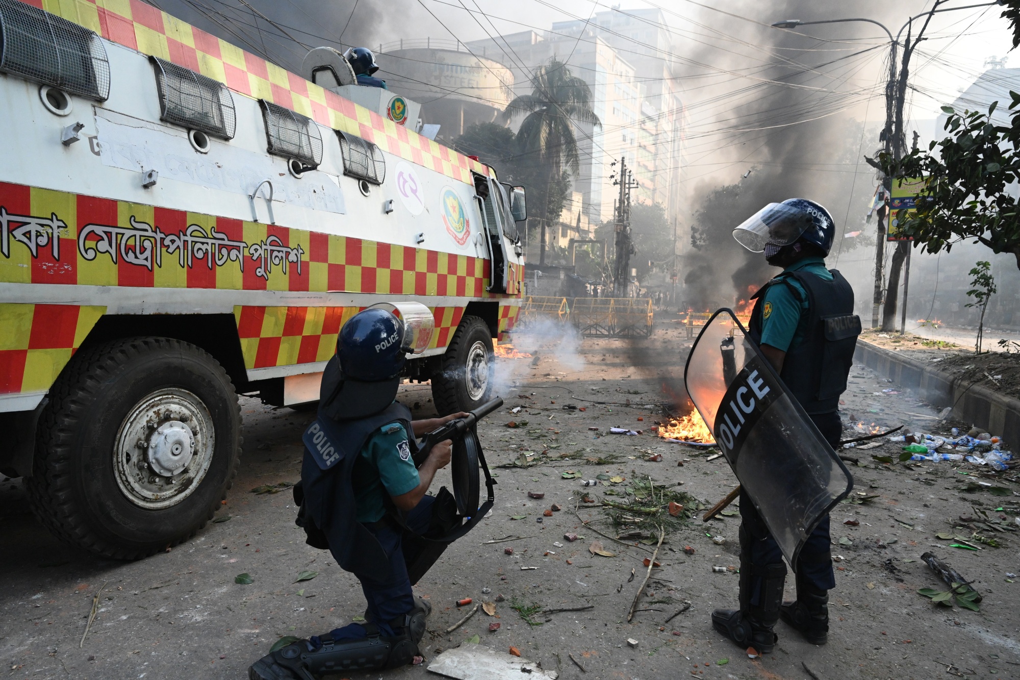 Police and opposition party supporters clash in Bangladesh