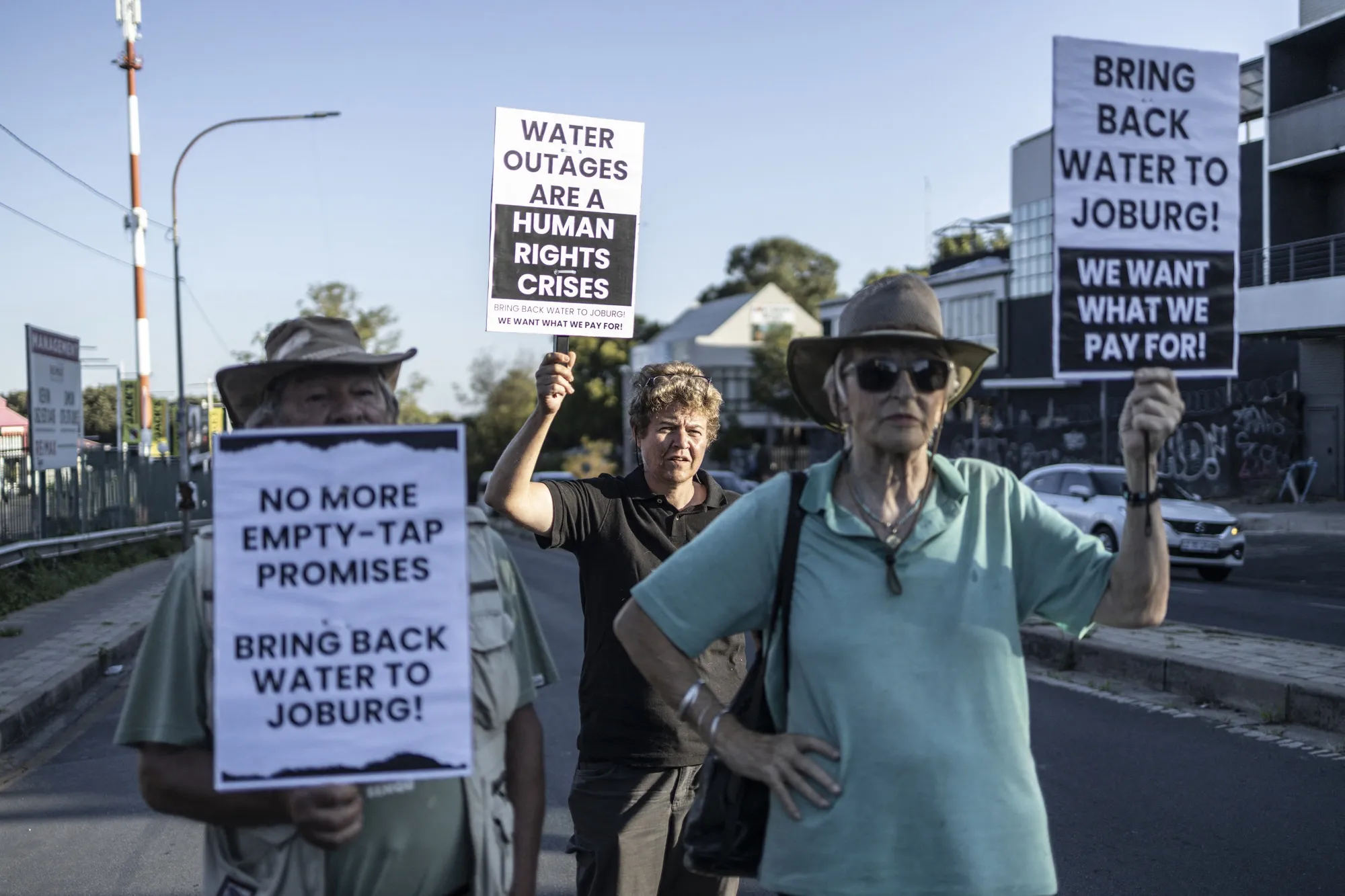 Protesters&nbsp;demonstrate against water restrictions in Johannesburg, on Feb. 11.&nbsp;