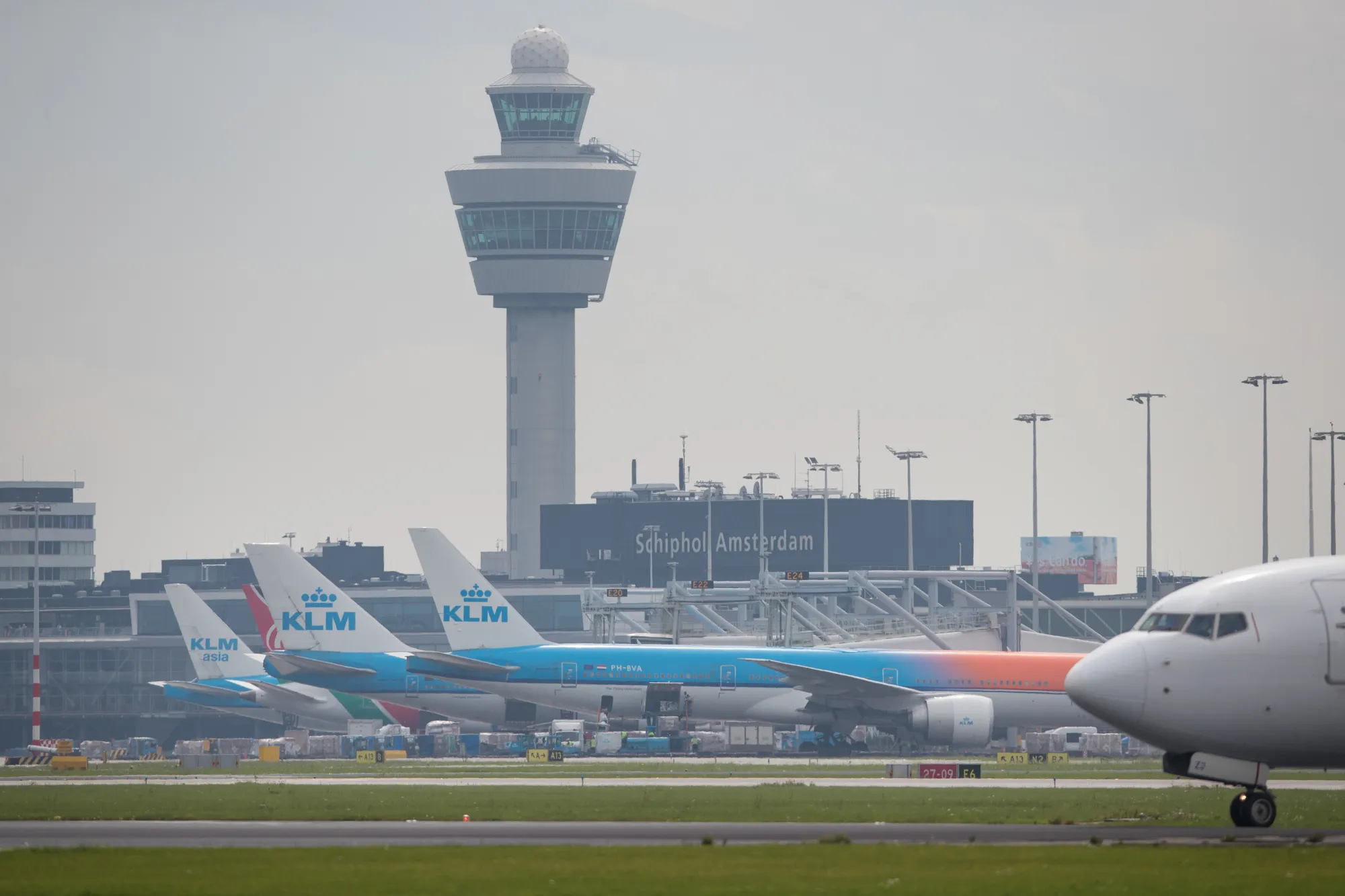 Passenger aircraft operated by KLM, at Schiphol airport in Amsterdam.