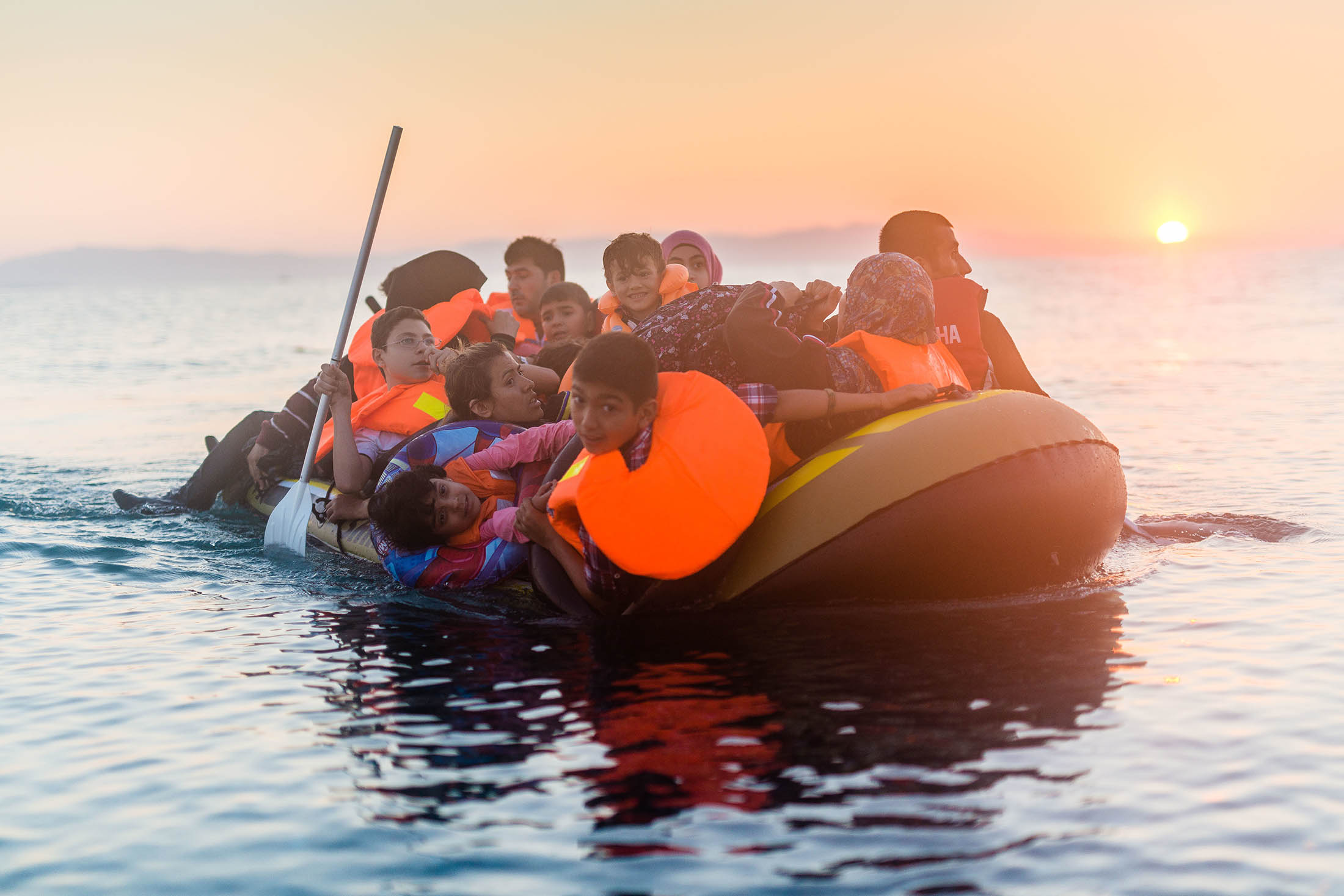 Syrian refugees land on the Greek island of Kos on Aug. 30, 2015.
