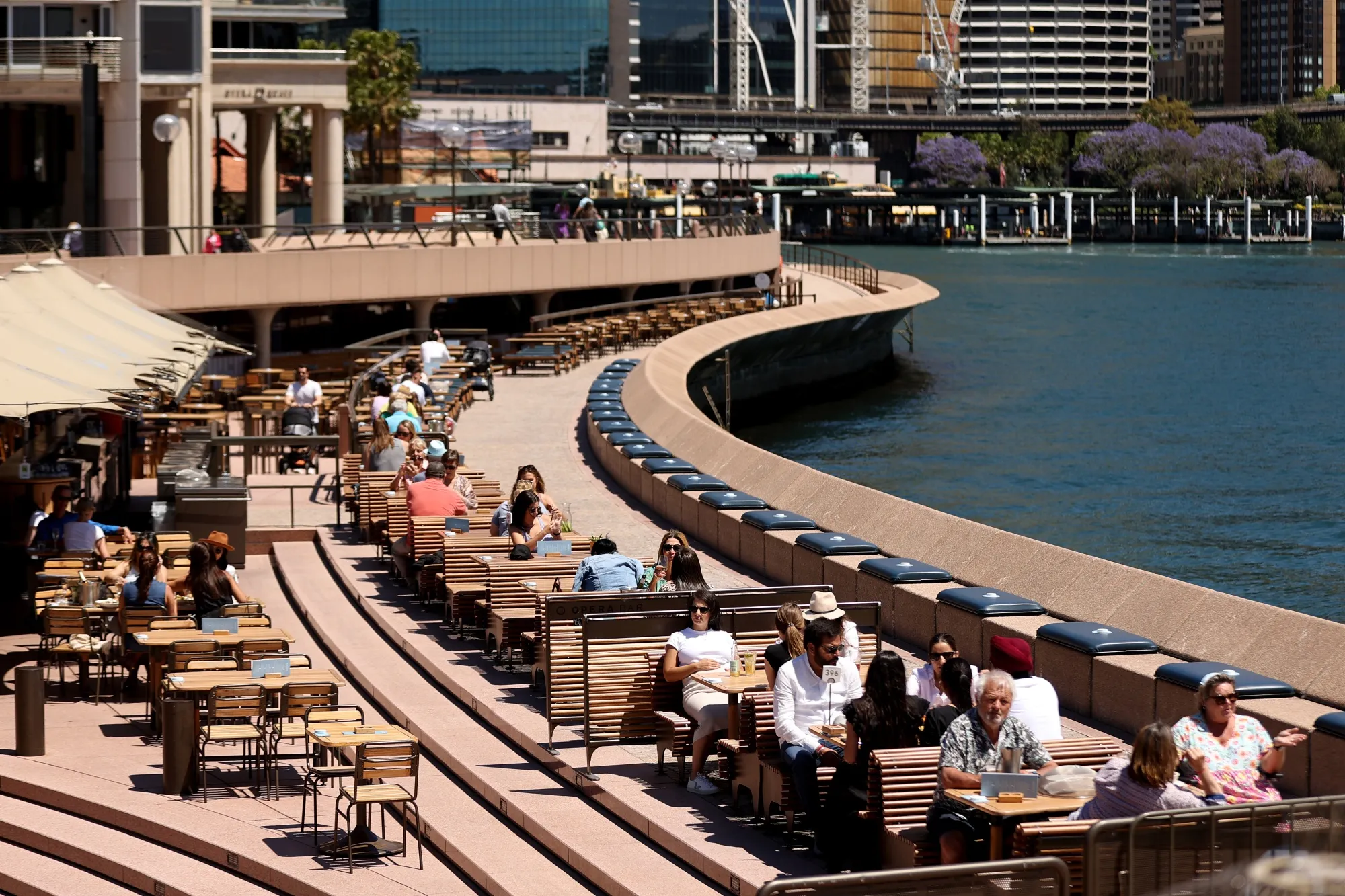 Diners outdoors at Opera House Bar in Sydney on Oct. 18.