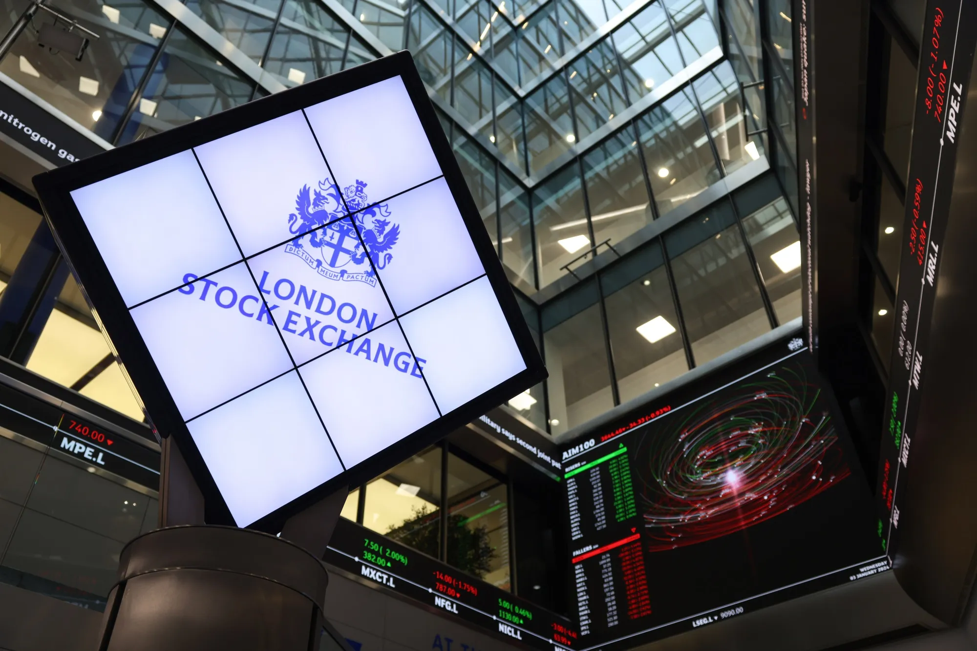 The London Stock Exchange Group Plc office atrium in the City of London.