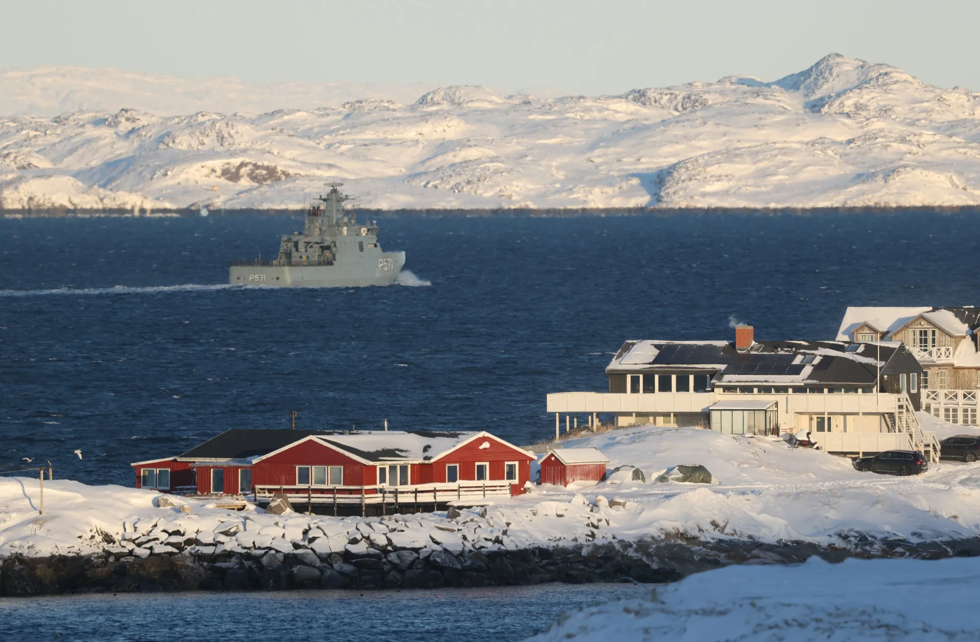The HDMS Knud Rasmussen ship of the Danish Navy patrols&nbsp;near Nuuk, Greenland on Jan. 20.&nbsp;