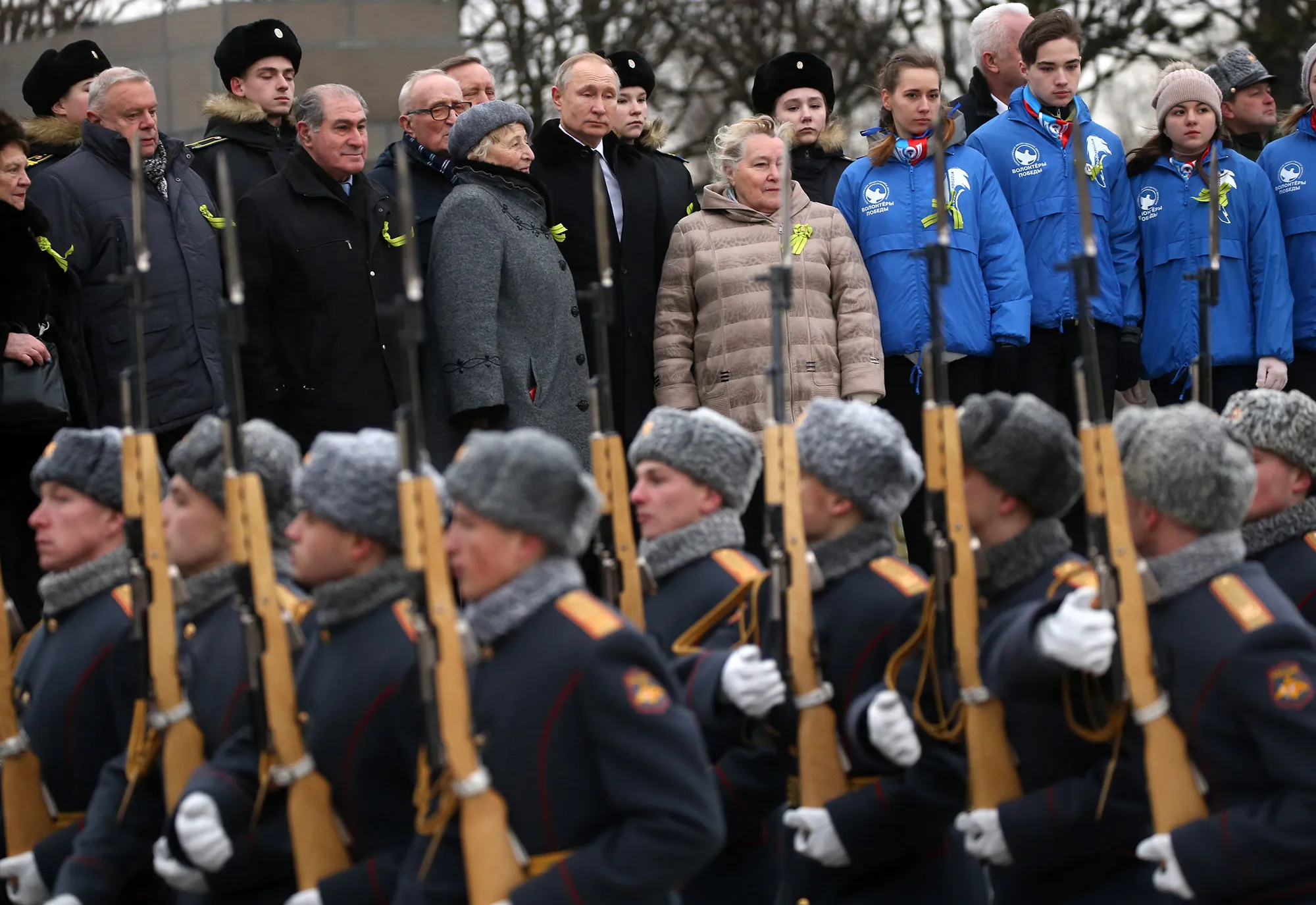 &nbsp;Vladimir Putin at the Piskaryovskoye cemetery in Saint Petersburg, Russia, Jan. 18.