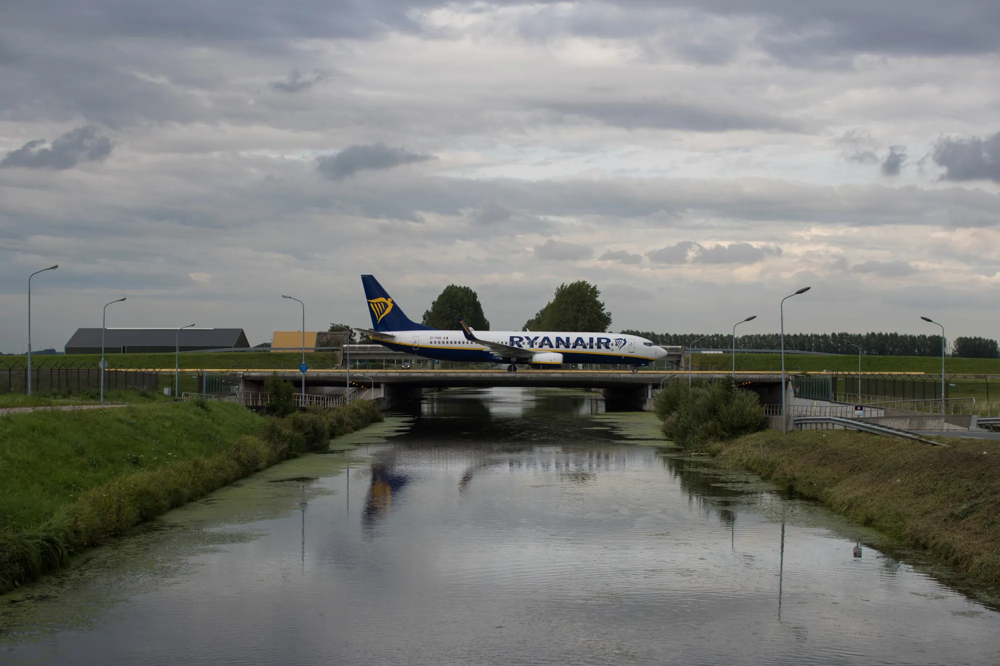 A Ryanair plane at Schiphol airport in Amsterdam, Netherlands.
