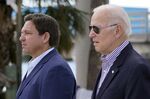 Florida Governor&nbsp;Ron DeSantis, left, and&nbsp;President Joe Biden.