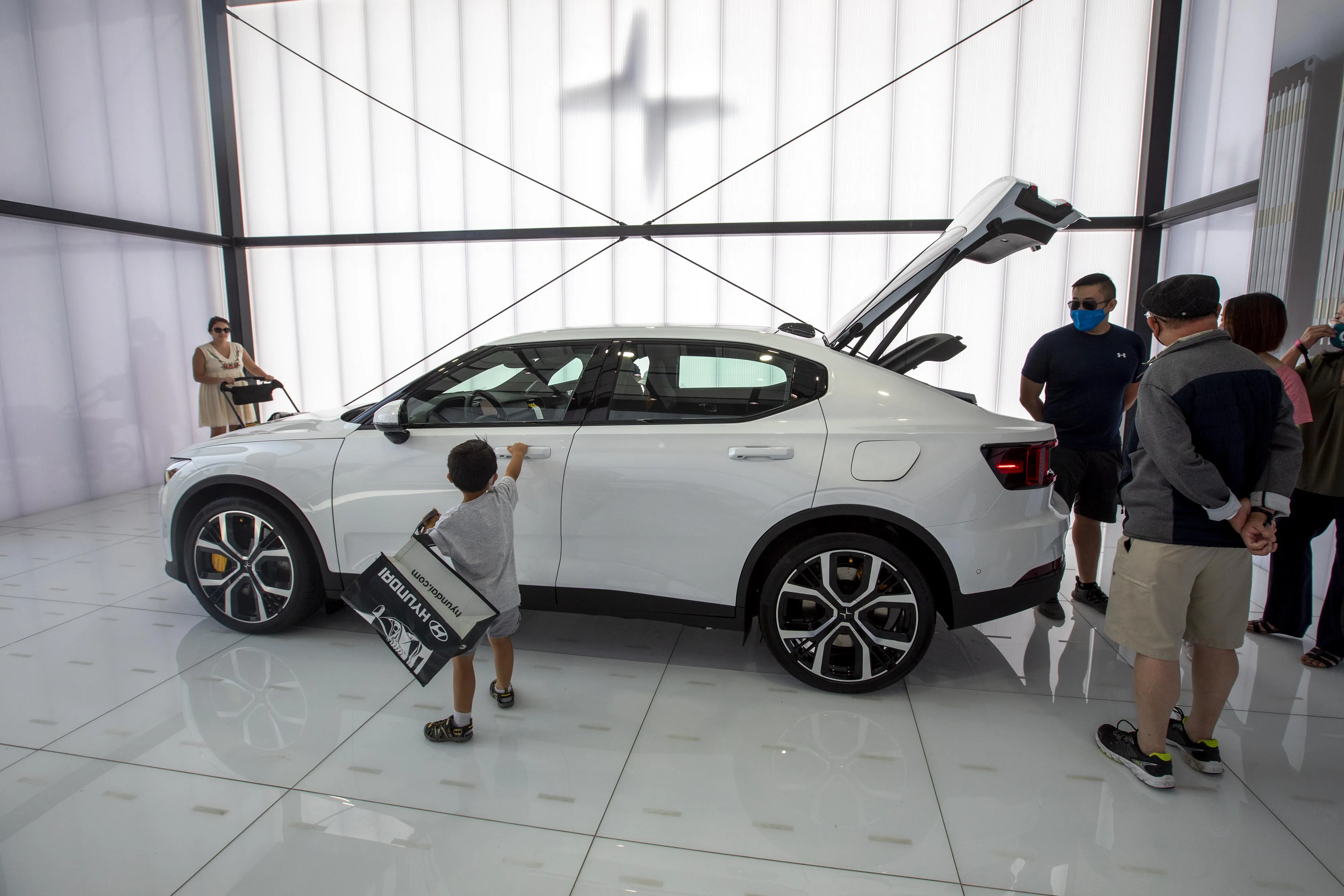 A Polestar 2 EV during the Electrify Expo in Irvine, California, on Sept. 18, 2021.