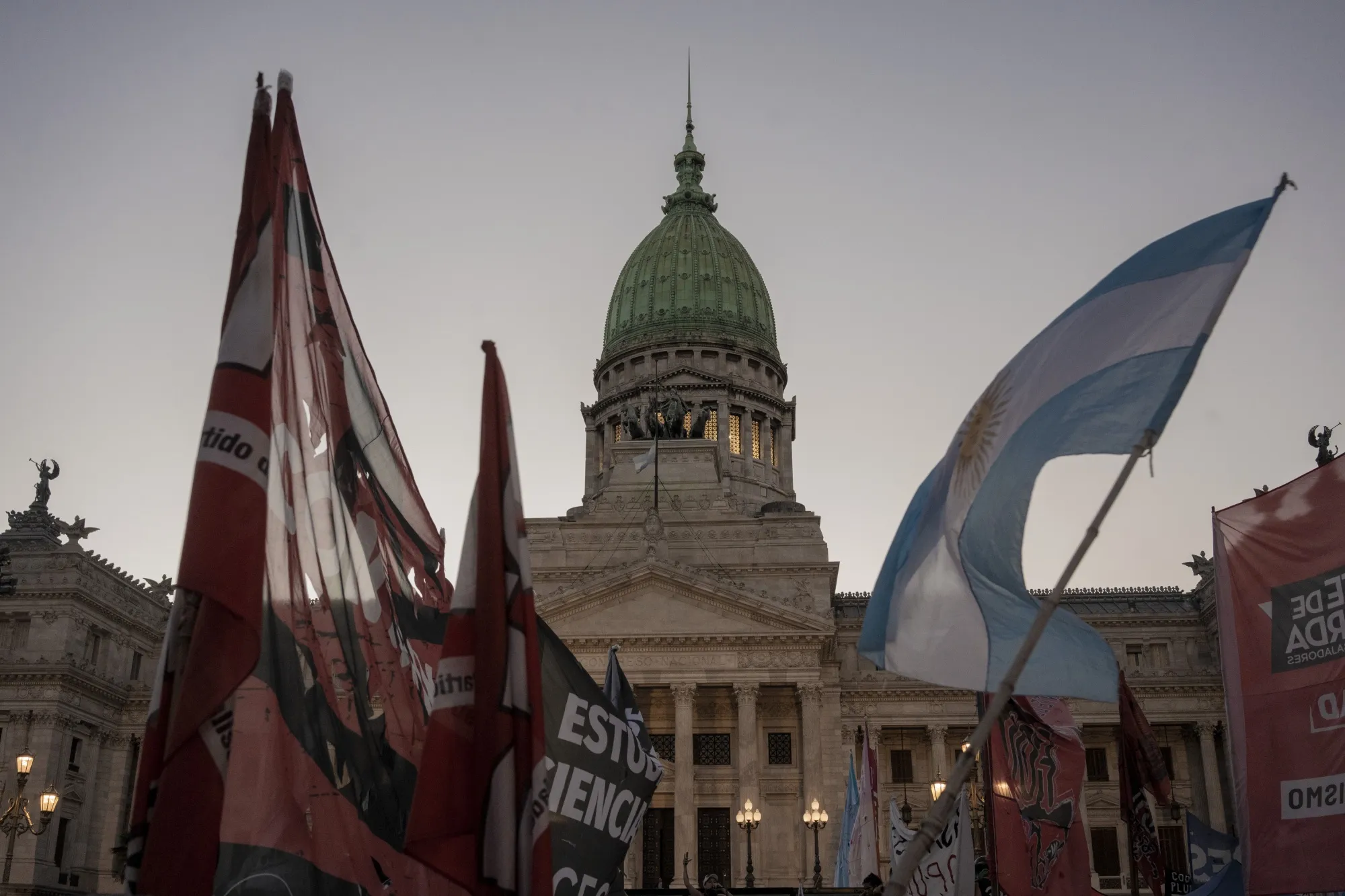 Demonstrators during a protest against the "omnibus" bill in front of the National Congress in Buenos Aires on Feb. 2.&nbsp;