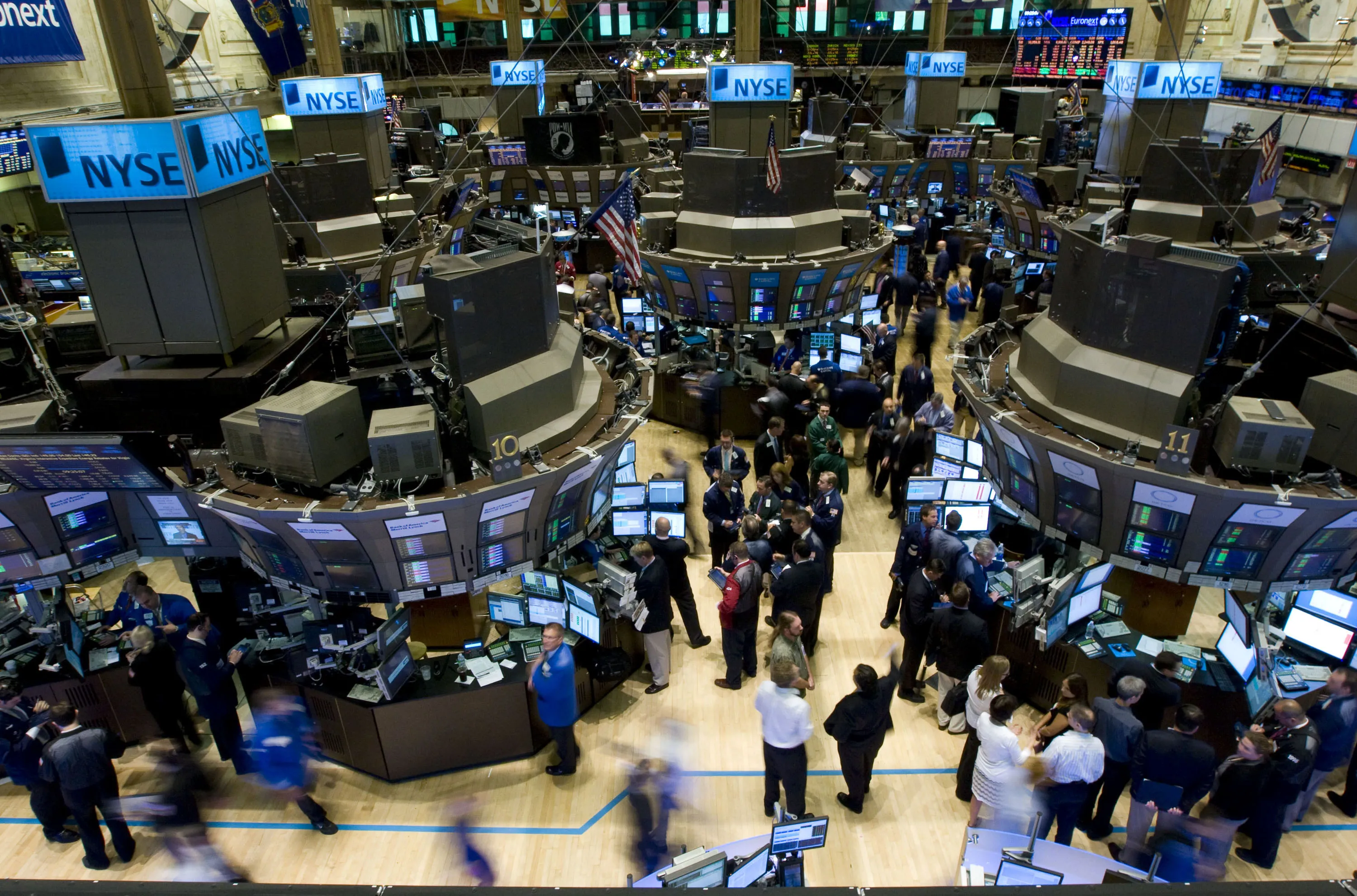Traders work on the floor of the New York Stock Exchange in New York, U.S.
