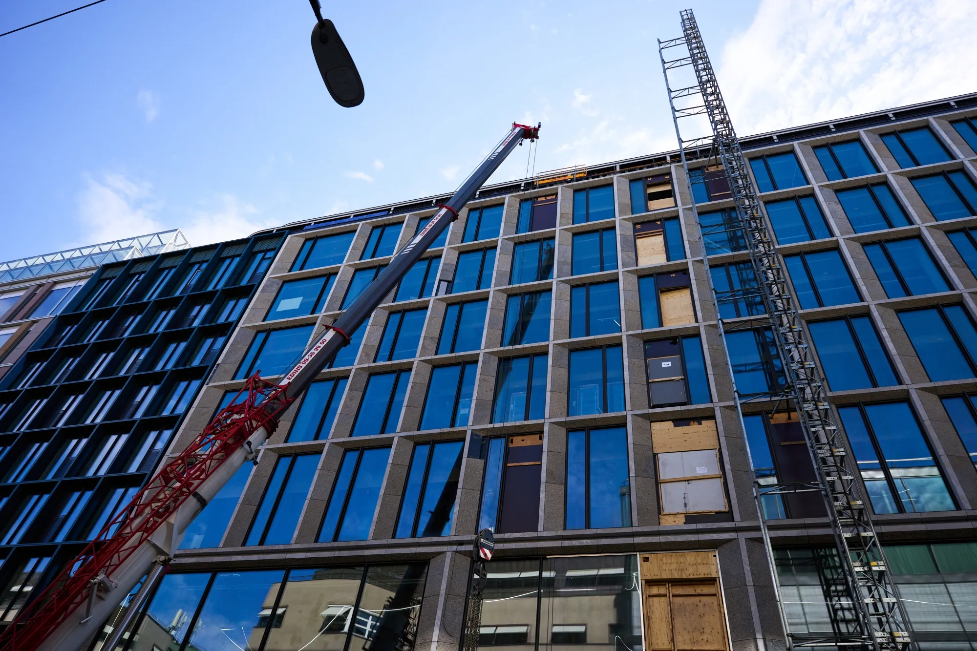 Construction work on a commercial building in Stockholm, Sweden.