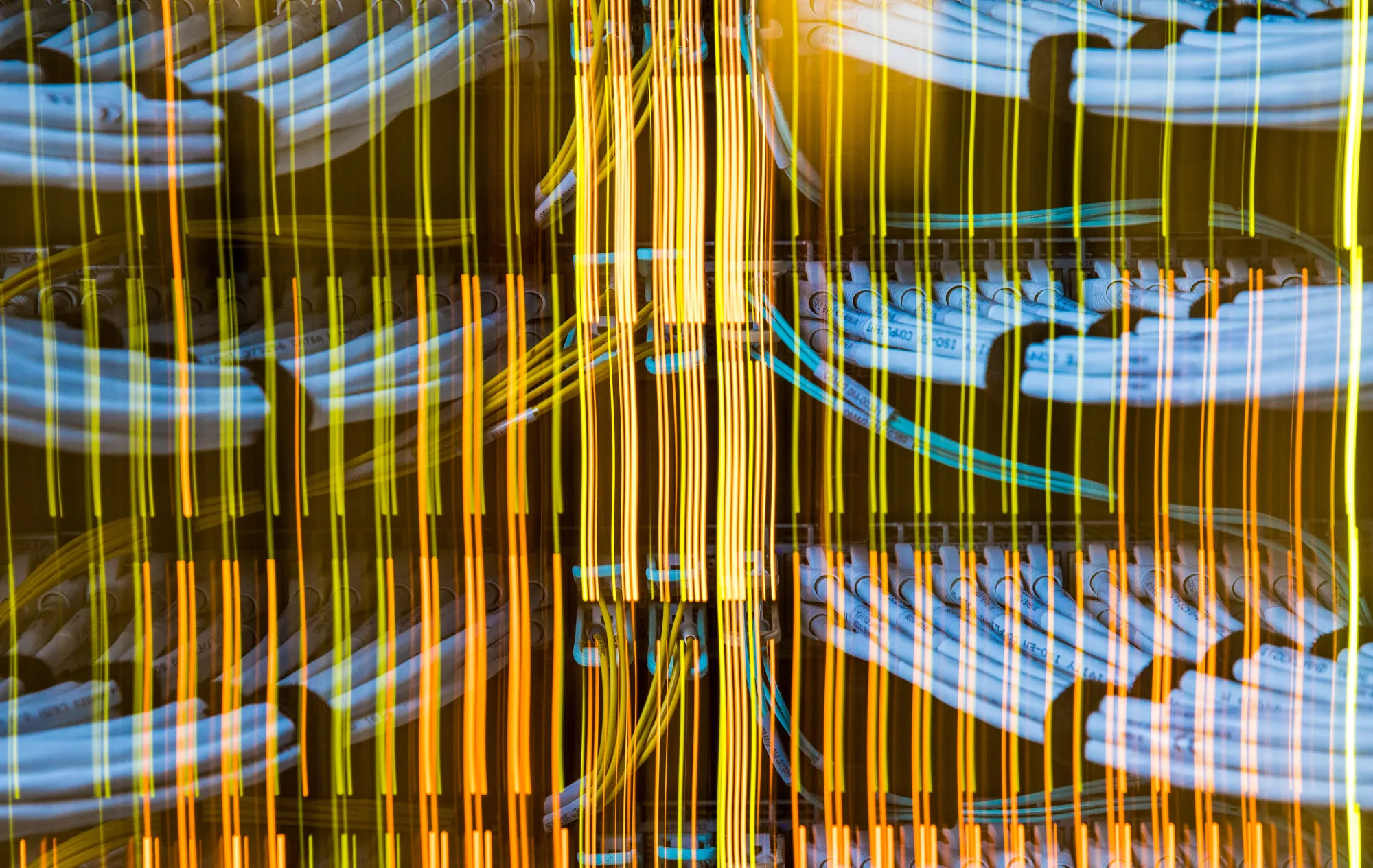 High End Data Cables Feed Into Servers